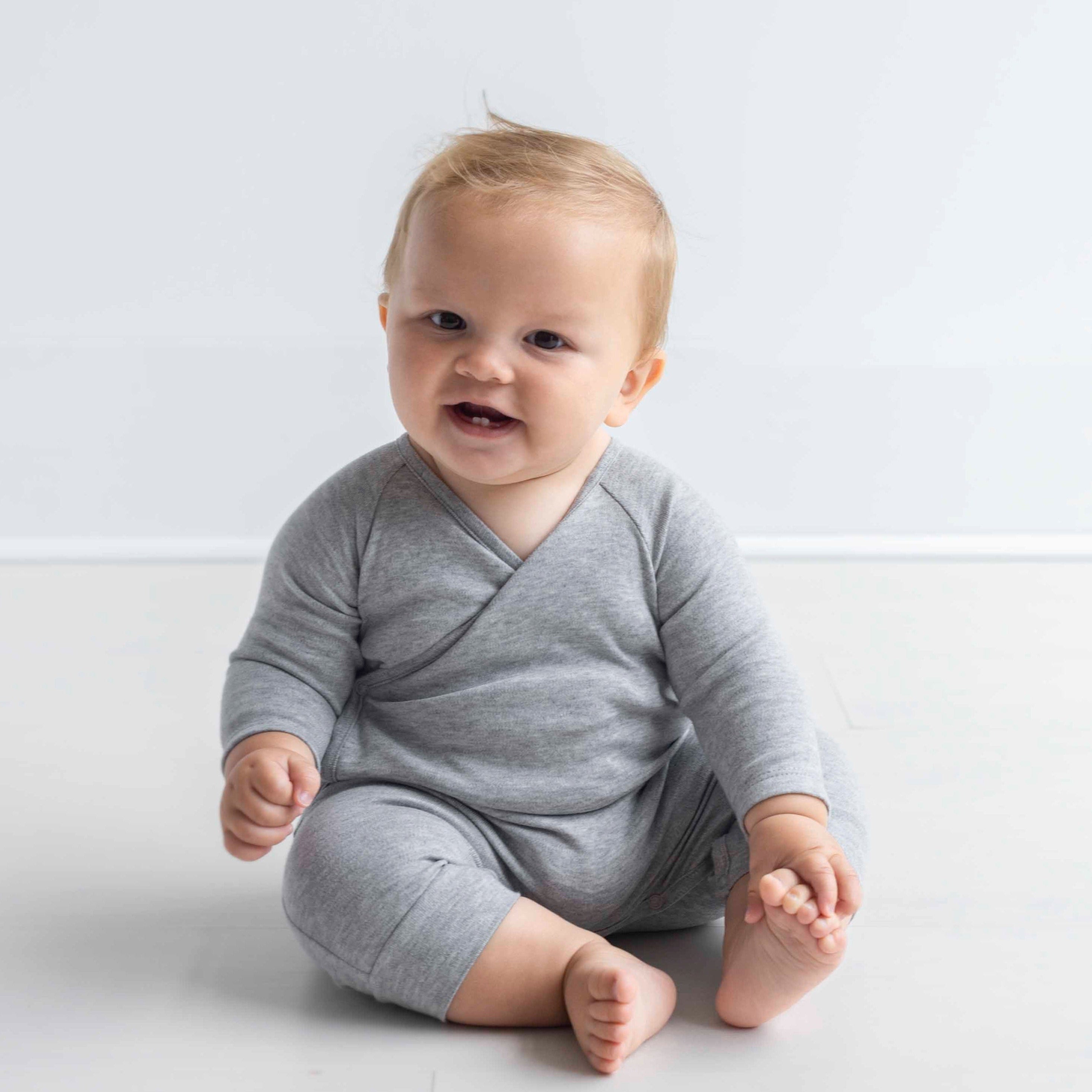 Long Sleeved Kimono Playsuit in Brushed Heathered Knit